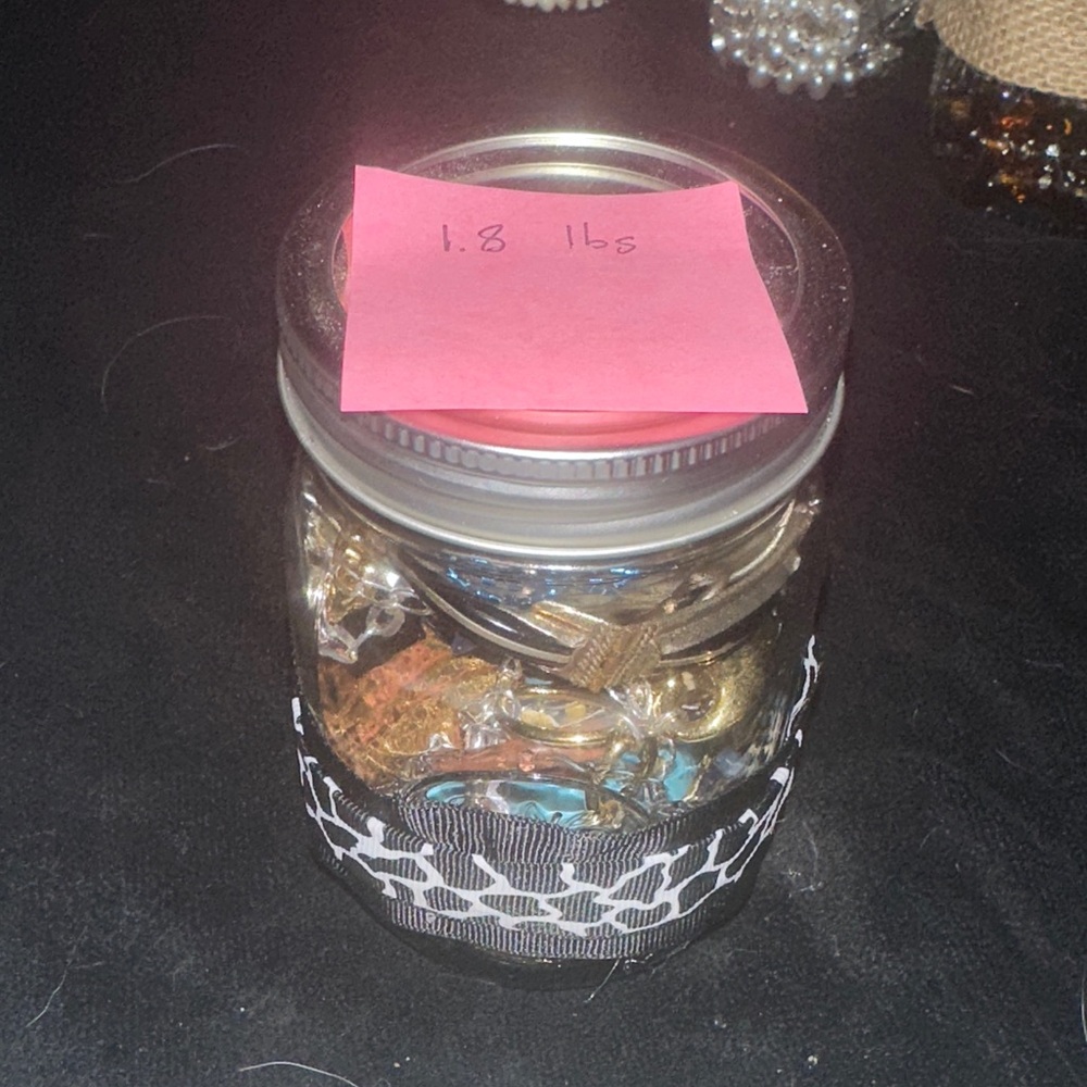 Mixed Jewelry Lot Multicolor Earrings Necklaces Bracelets in Mason Jar 1.8 lbs